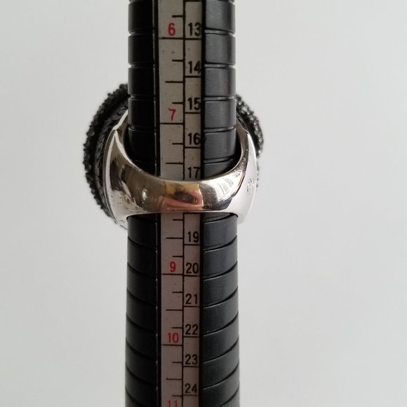 Women's Silver 925 Aquamarine Black Onyx Stingray Skin Snake Ring Size 8 - Picture 9 of 15